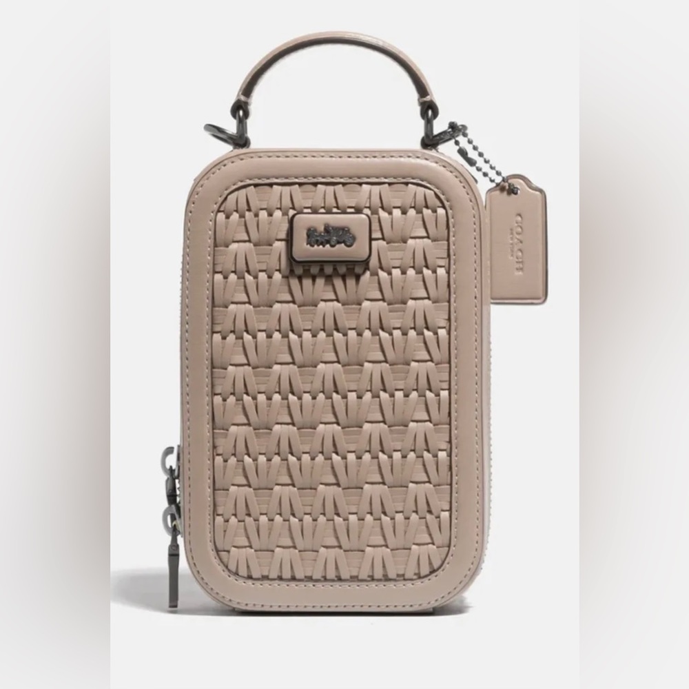 NWT Coach Alie Camera Bag Taupe Woven Leather Crossbody Purse